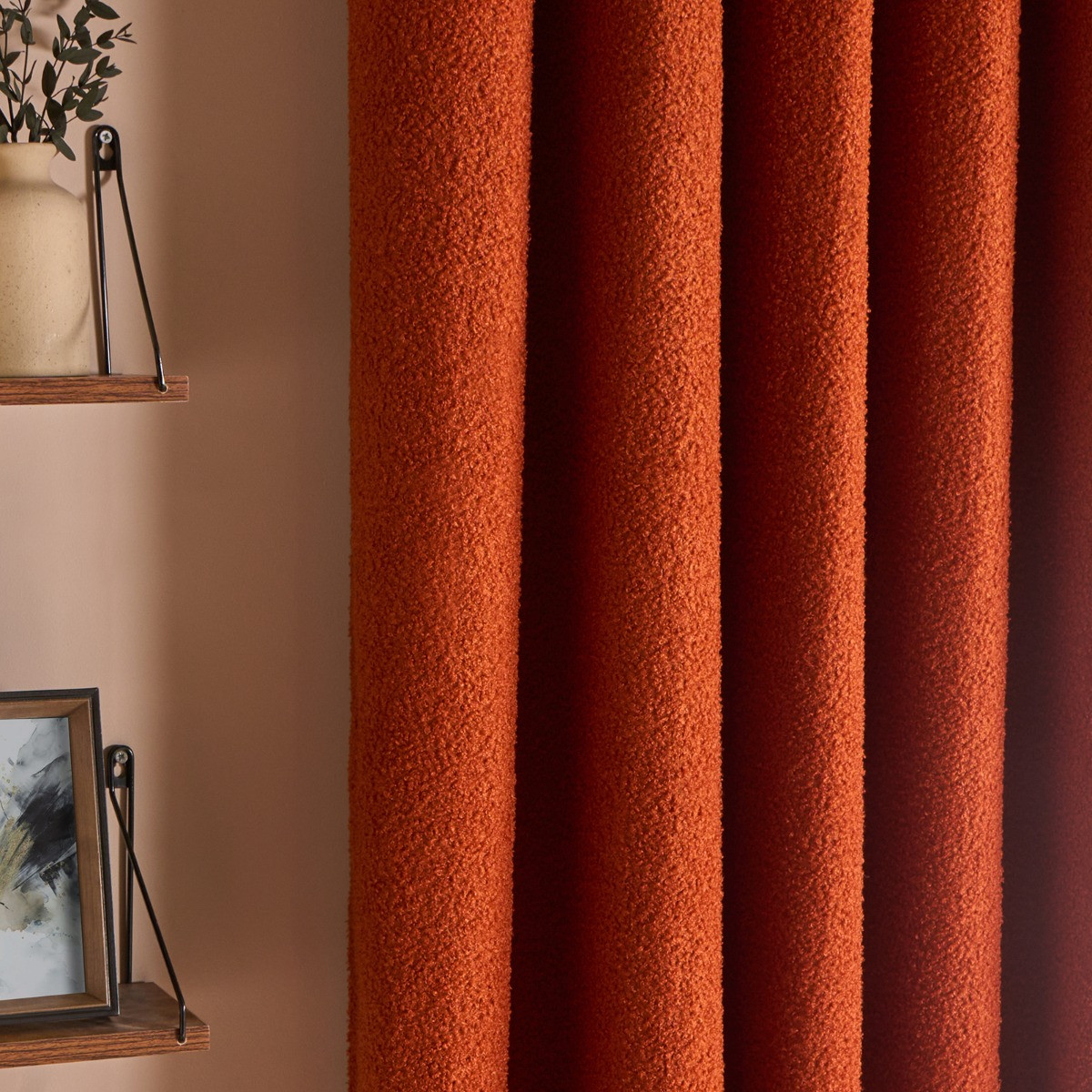OHS Bouclé Eyelet Blackout Curtains, Rust - 66 x 90in>