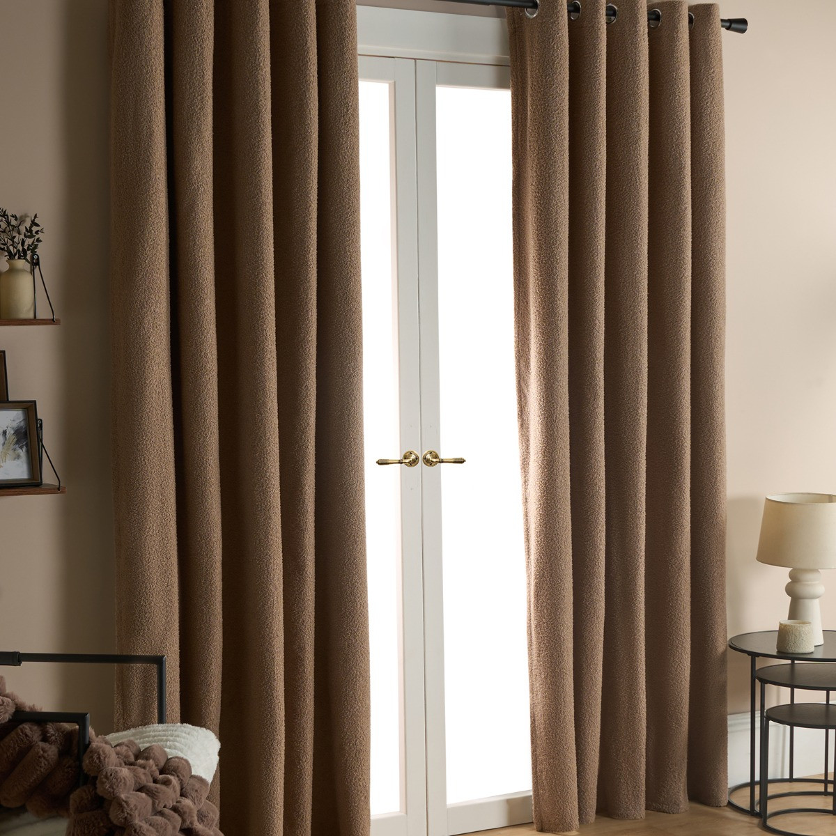 OHS Bouclé Eyelet Blackout Curtains - Natural>