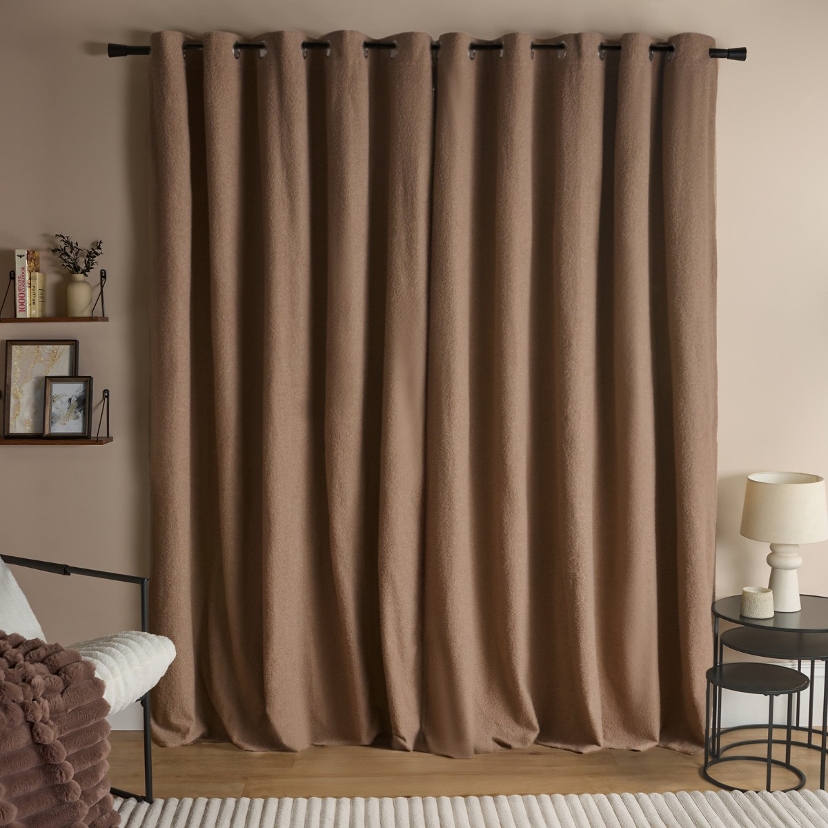 OHS Bouclé Eyelet Blackout Curtains, Natural - 66 x 72in>