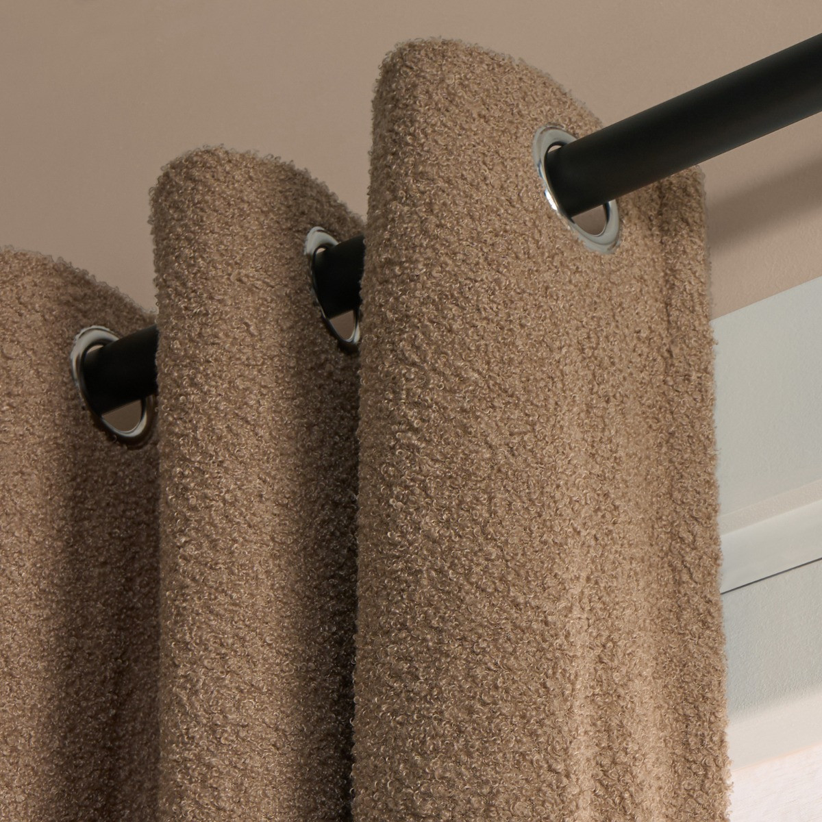OHS Bouclé Eyelet Blackout Curtains - Natural>
