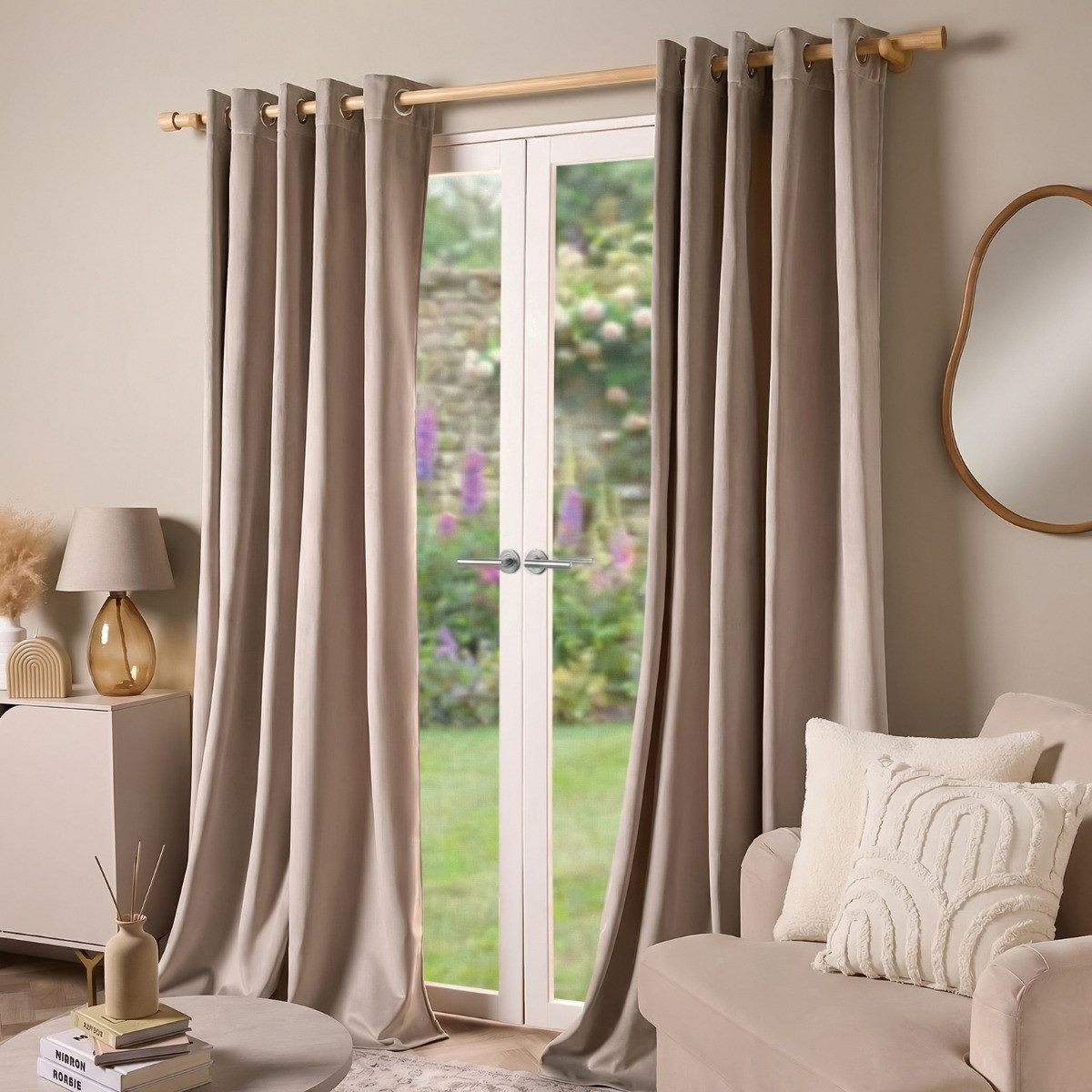 OHS Thermal Velvet Eyelet Curtains - Natural>