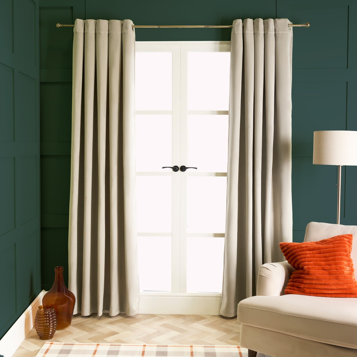 OHS Thermal Velvet Eyelet Curtains, Natural - 90 x 90in>