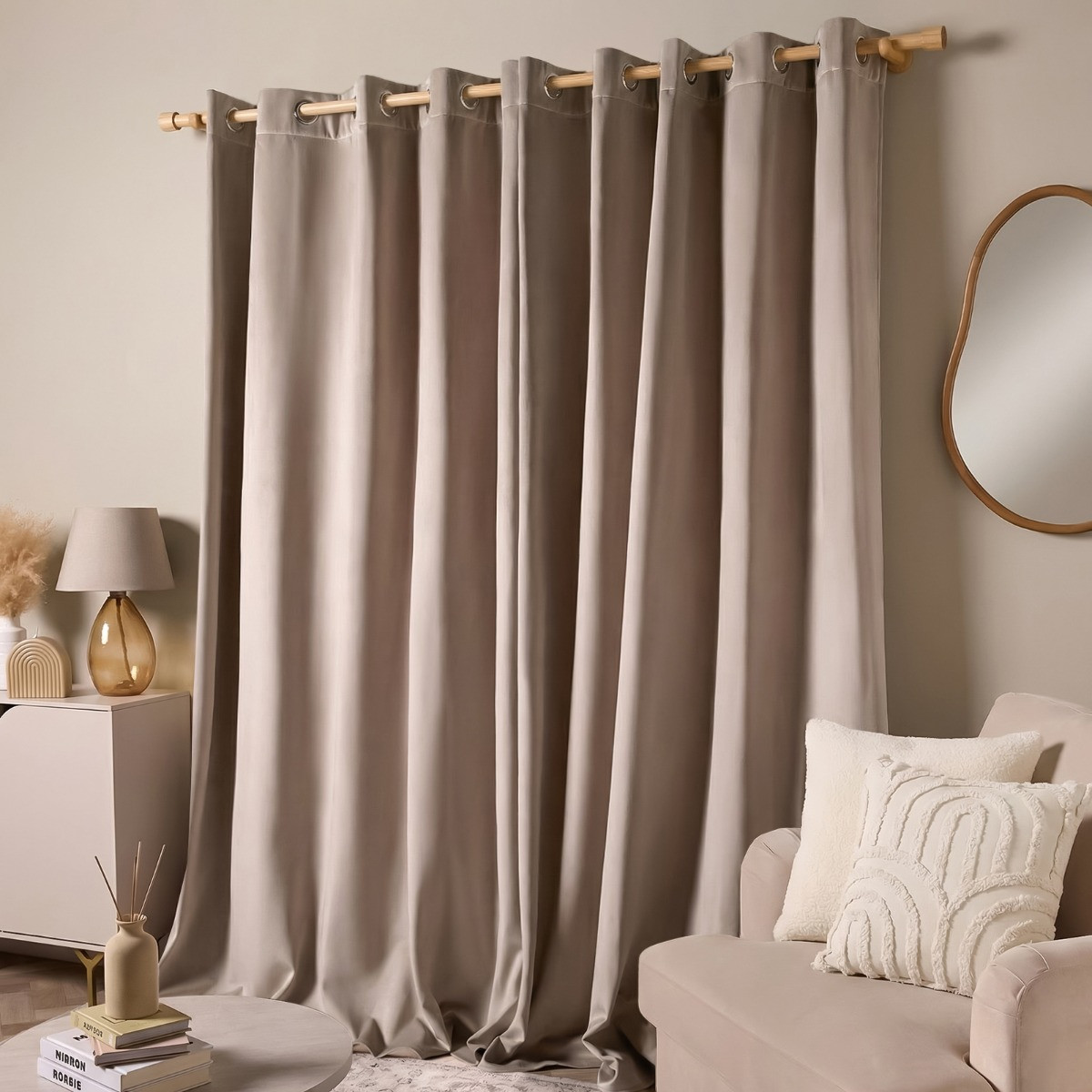 OHS Thermal Velvet Eyelet Curtains - Natural>
