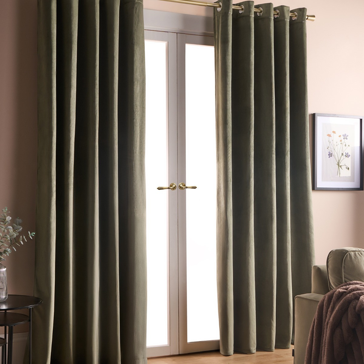 OHS Thermal Velvet Curtains, Woodland Green - 66 x 90in>