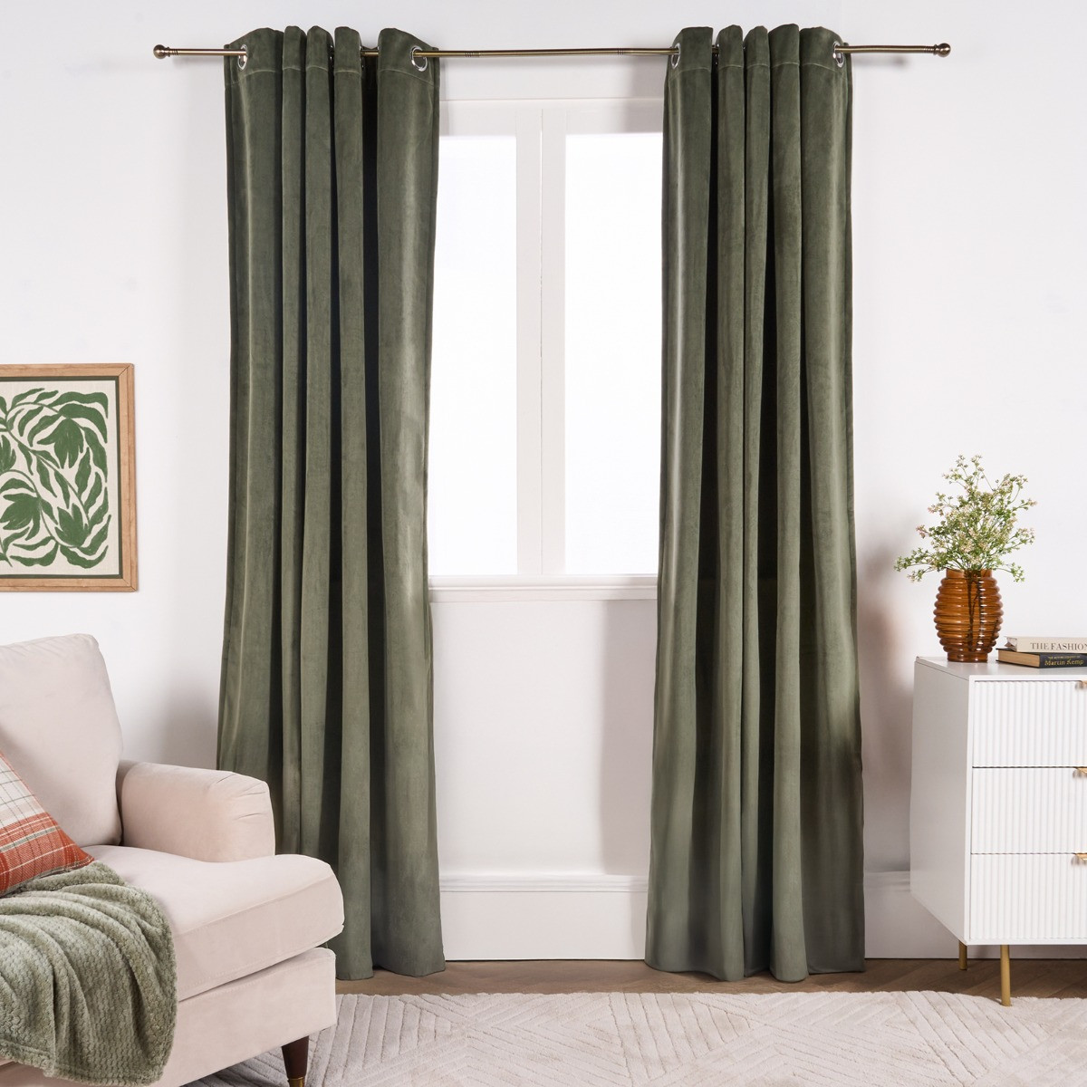 OHS Thermal Velvet Eyelet Curtains - Woodland Green>