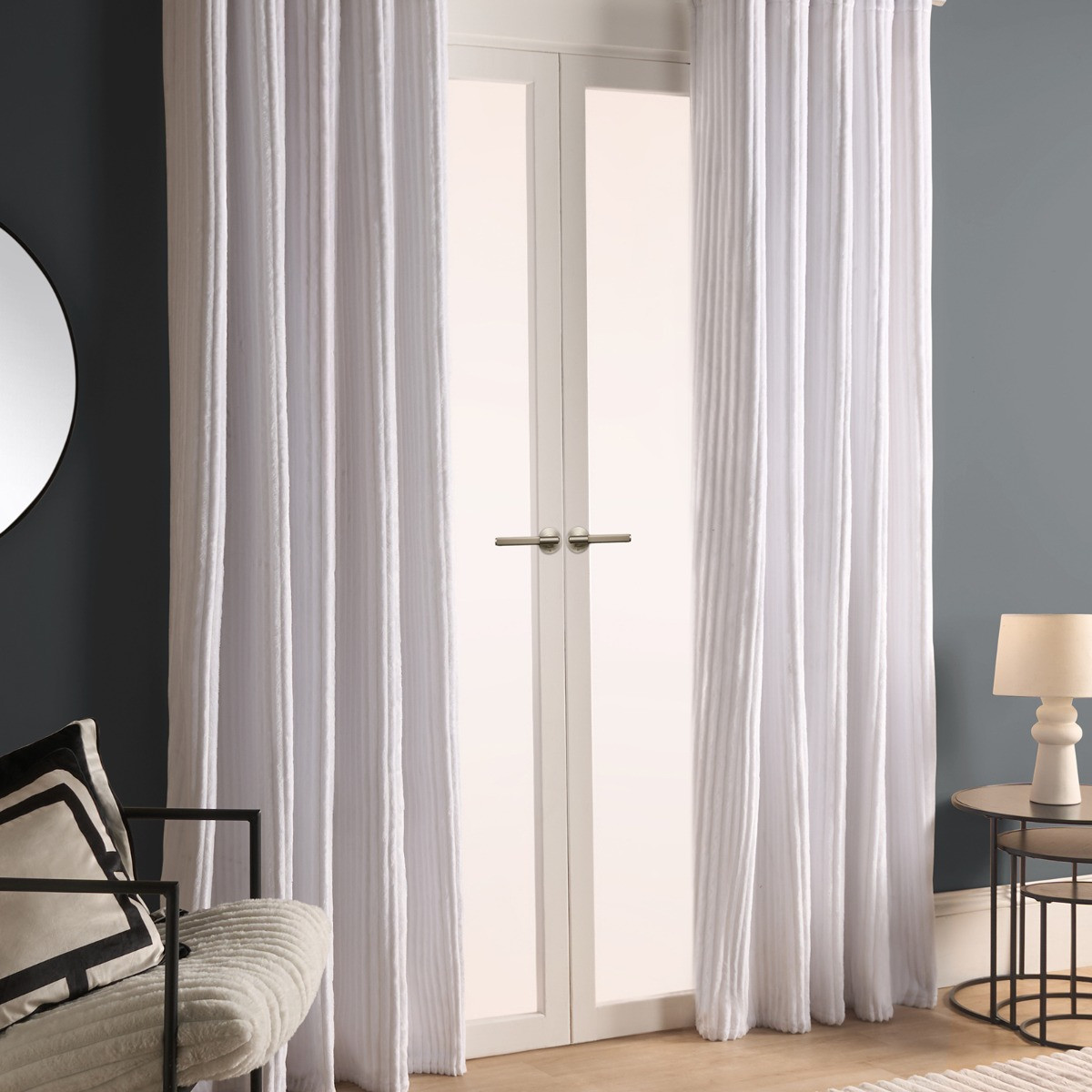 OHS Ribbed Fleece Thermal Curtains, White - 90 x 90in>