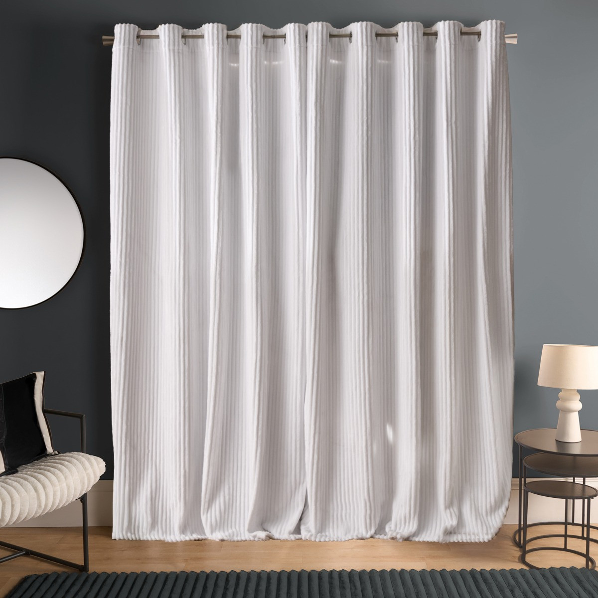 OHS Ribbed Fleece Thermal Curtains, White - 90 x 90in>