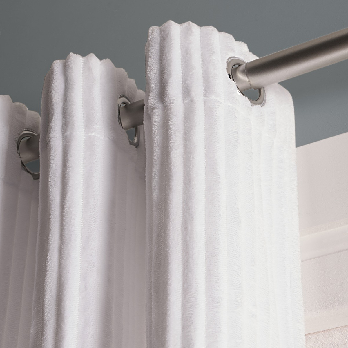 OHS Ribbed Fleece Thermal Curtains, White - 90 x 90in>