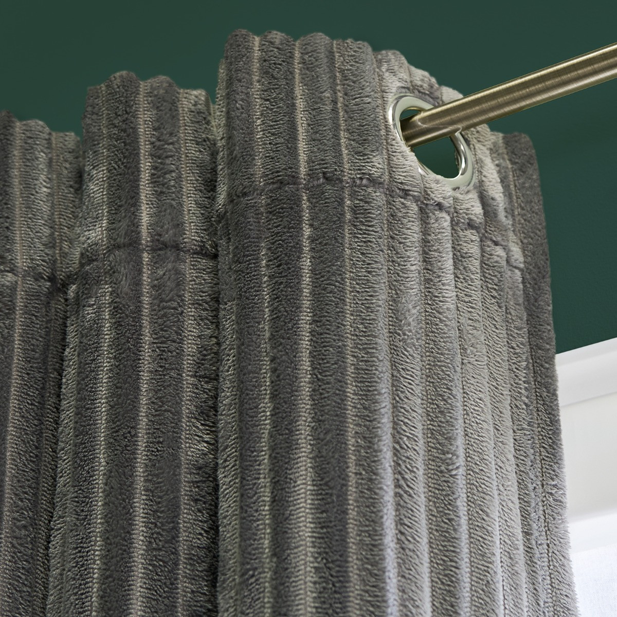 OHS Ribbed Fleece Thermal Curtains, Grey - 90 x 90in>