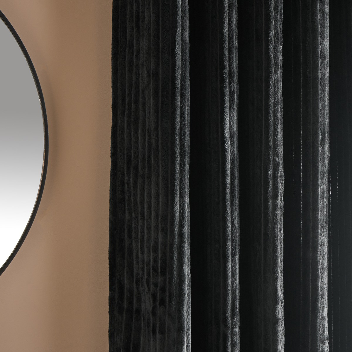 OHS Ribbed Fleece Thermal Eyelet Curtains, Black - 66 x 72in>