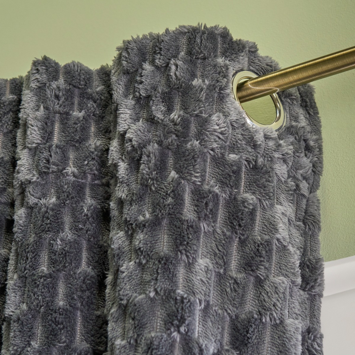 OHS Waffle Fleece Thermal Eyelet Curtains - Charcoal>