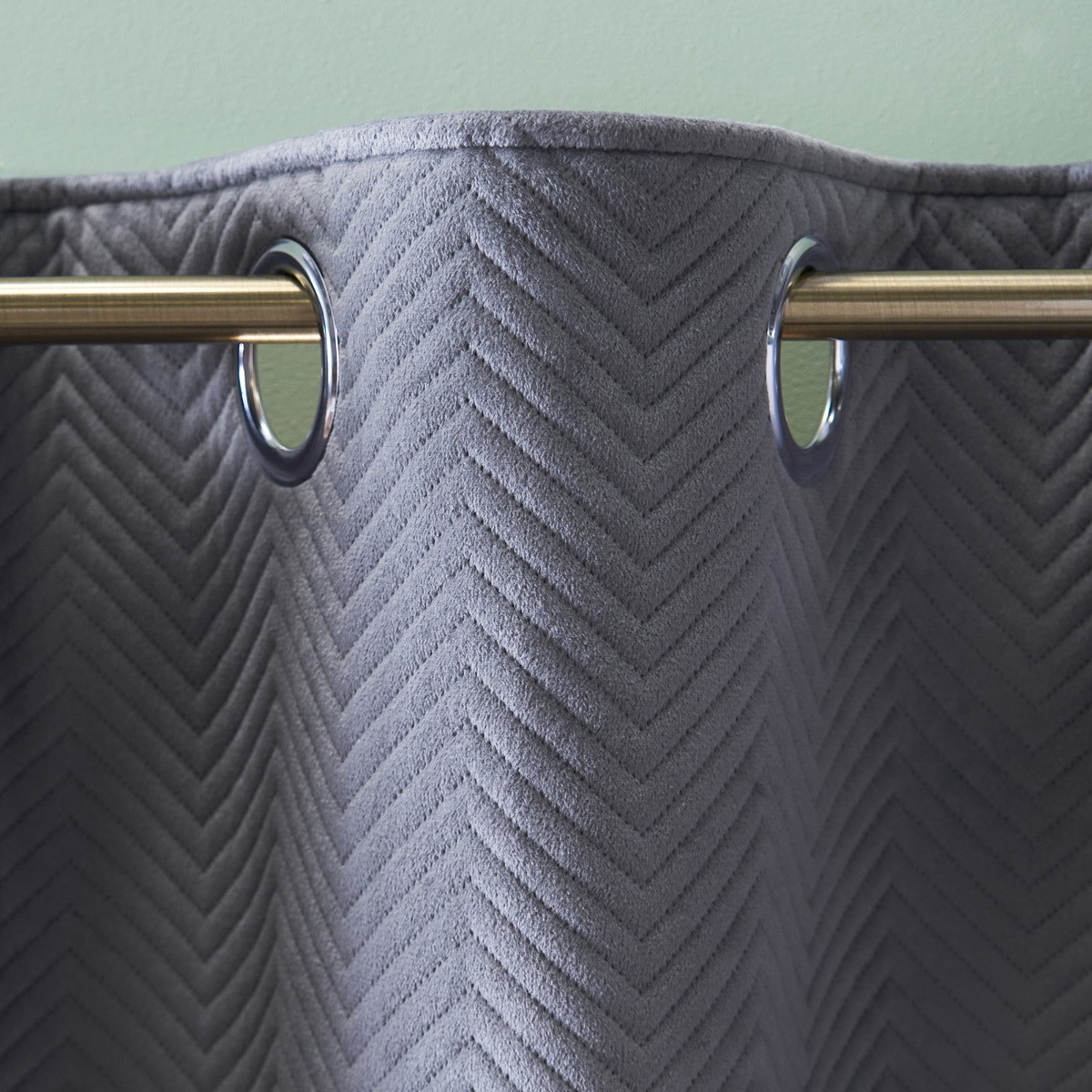 OHS Quilted Velvet Eyelet Curtains - Charcoal>