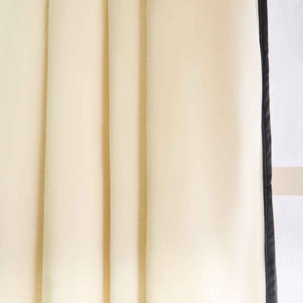 OHS Piped Edge Velvet Eyelet Curtains, Cream - 90 x 90in>