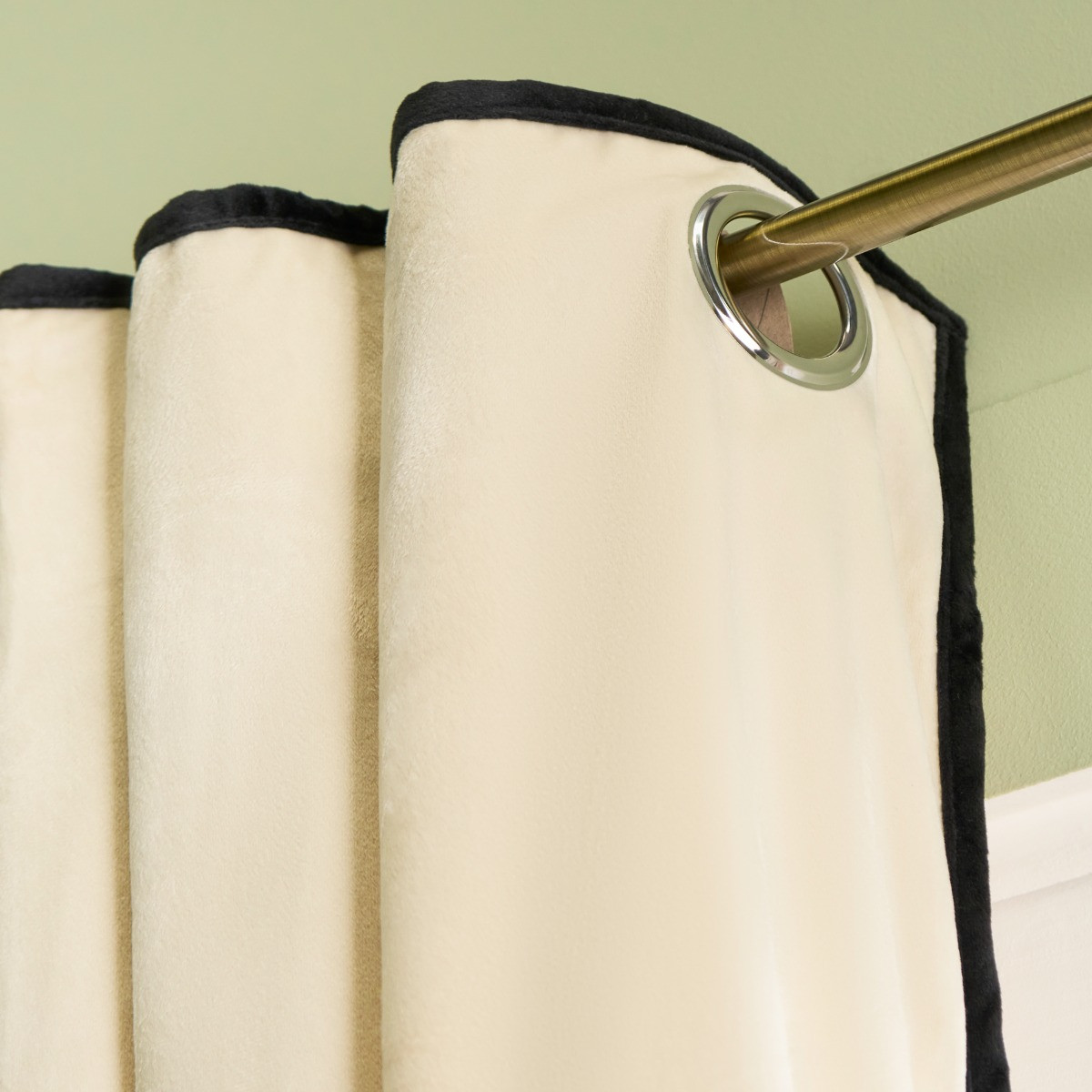OHS Piped Edge Velvet Eyelet Curtains, Cream - 66 x 72in>