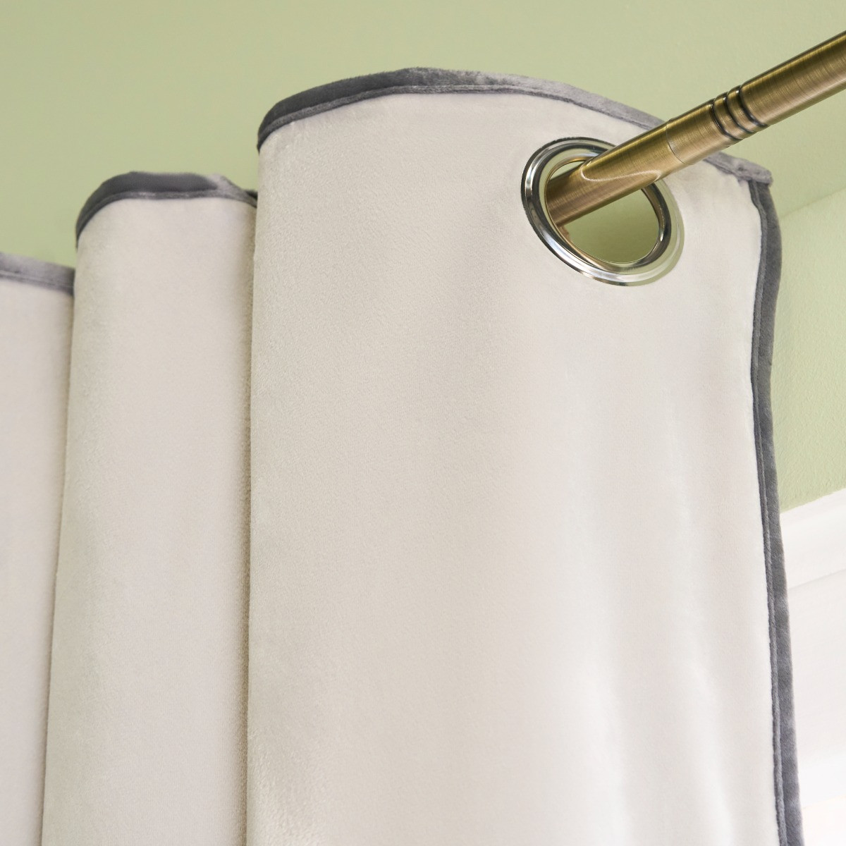 OHS Piped Edge Velvet Eyelet Curtains, Grey - 90 x 90in>