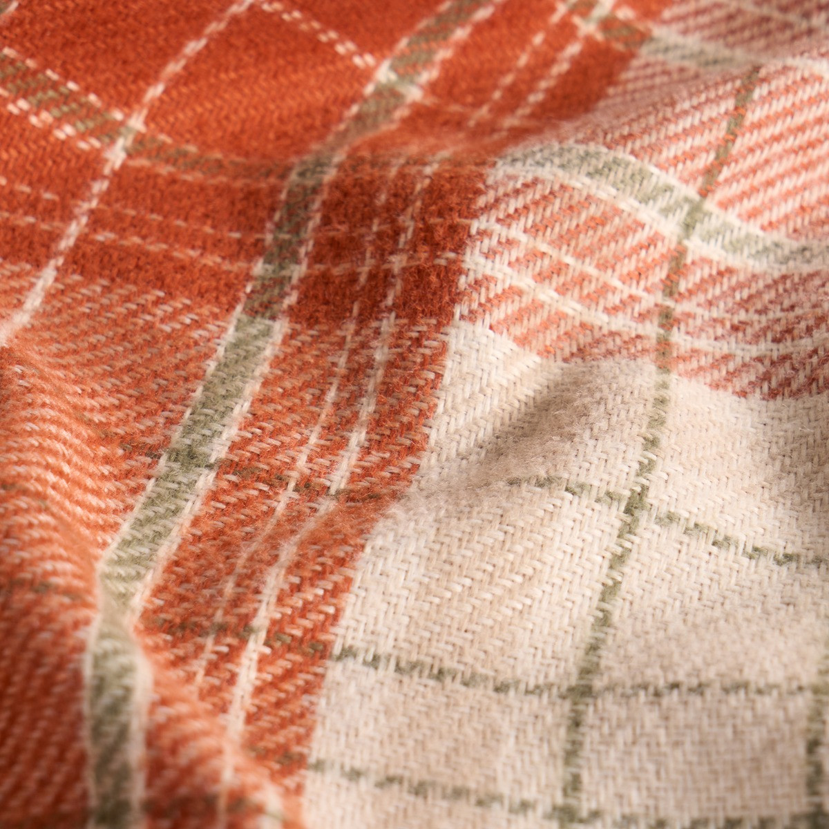 OHS Winsford Woven Check Eyelet Curtains - Rust/Natural>