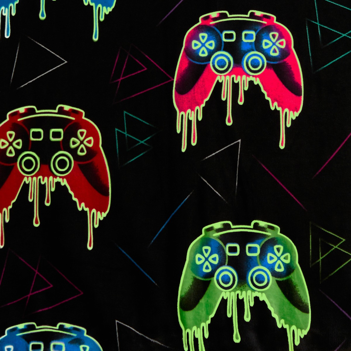 OHS Kids Gaming Print Glow In The Dark Velvet Eyelet Curtains, Multi - 46 x 54in>
