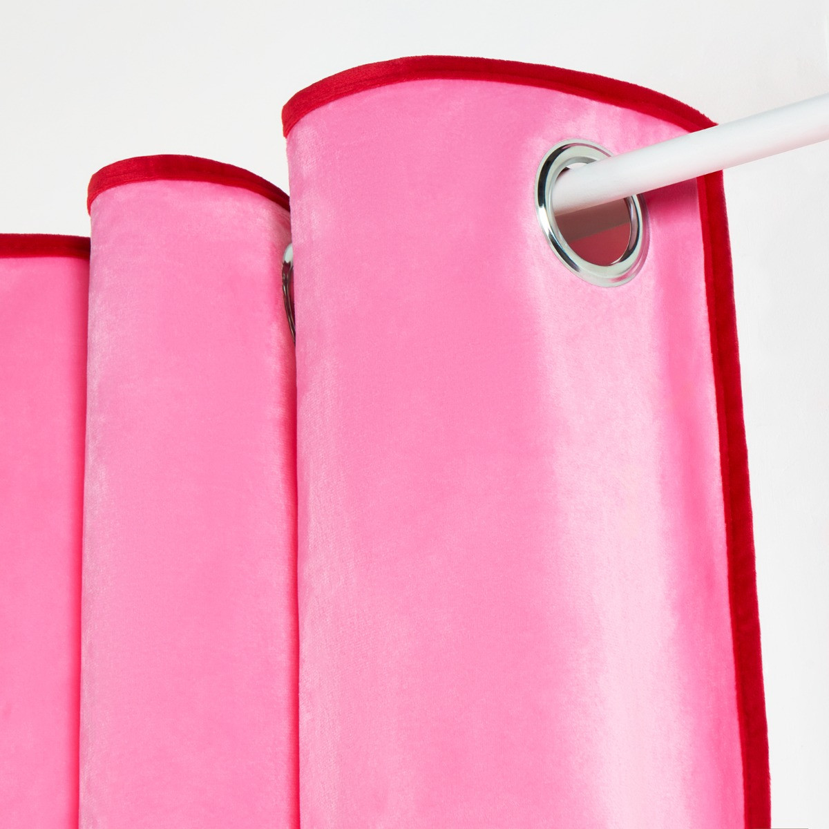 OHS Piped Edge Velvet Eyelet Curtains, Pink/Red - 90 x 90in>