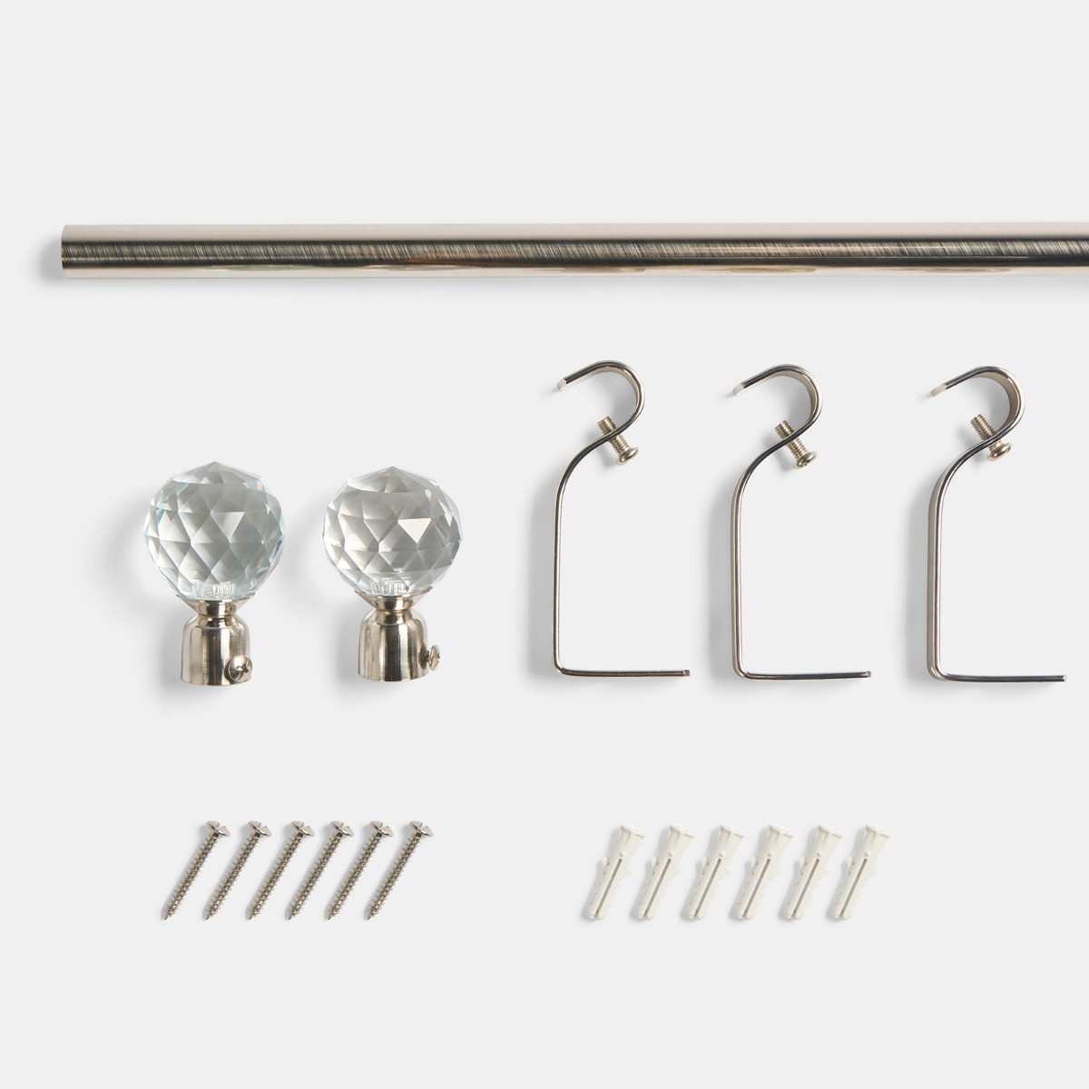 OHS 16mm Extendable Crystal Ball Curtain Pole, Silver - 70-120cm>