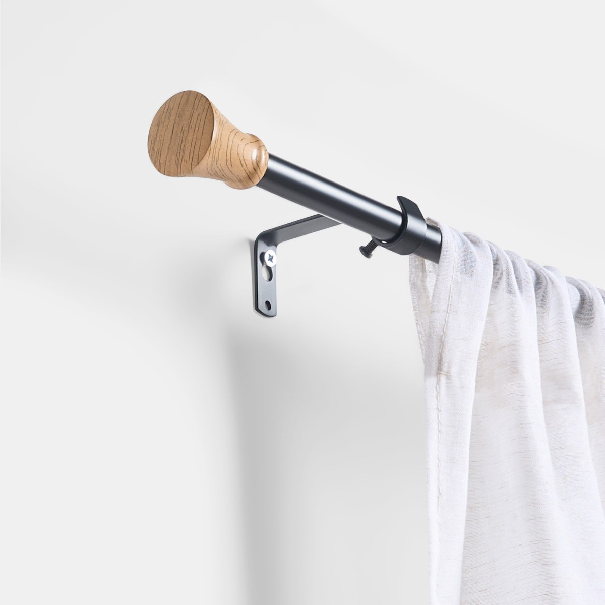 OHS Extendable Wooden Trumpet Curtain Pole - Black/Natural>
