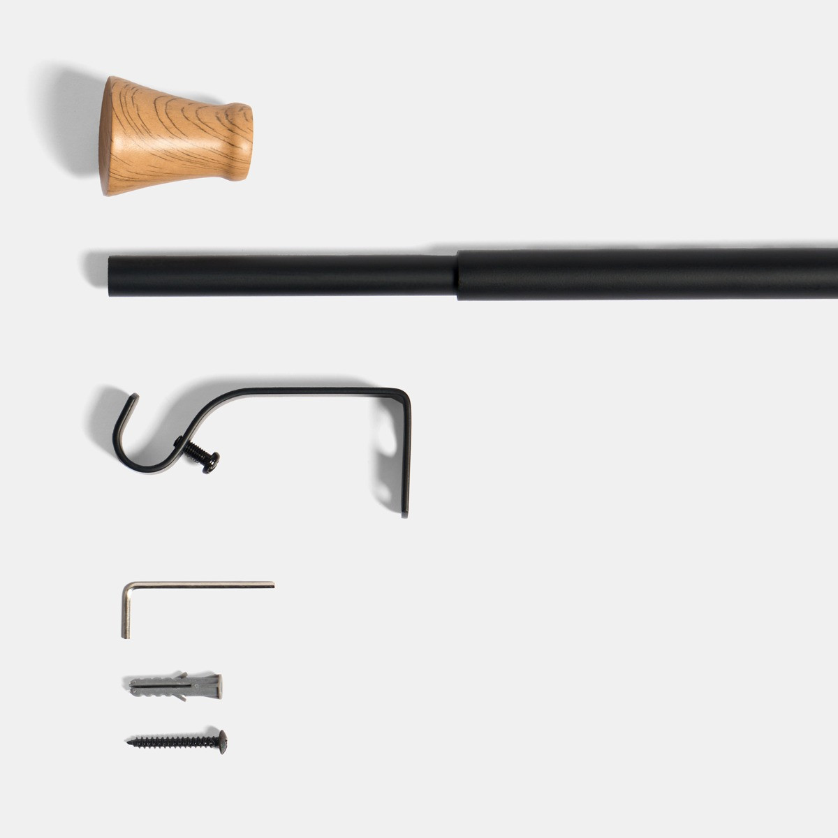 OHS Extendable Wooden Trumpet Curtain Pole - Black/Natural>