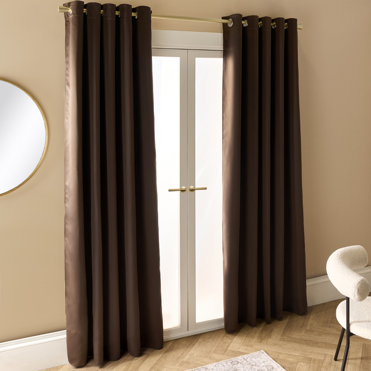 OHS Eyelet Blackout Curtains, Brown - 66 x 72in>
