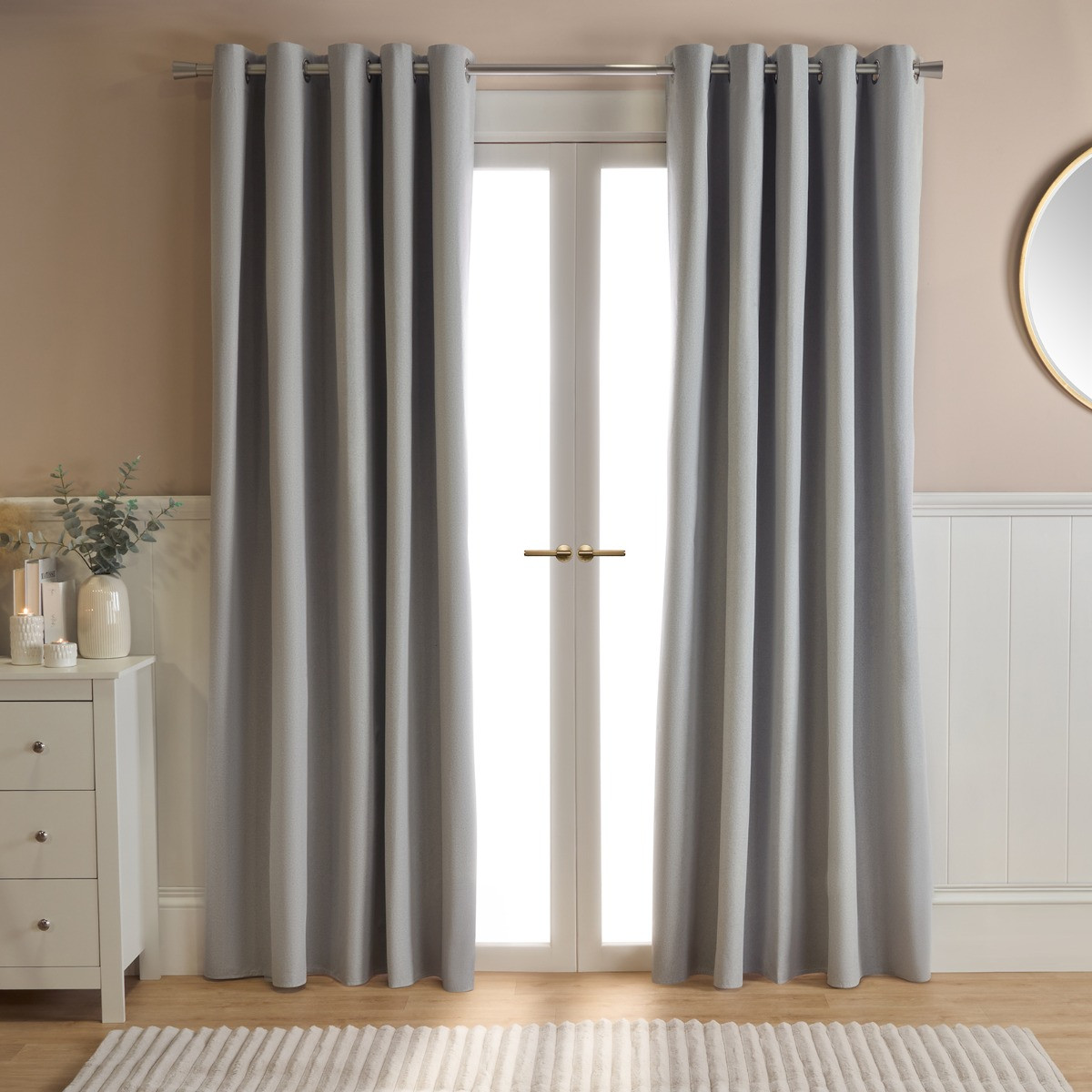 OHS Woven Texture Eyelet Blackout Curtains - Silver>