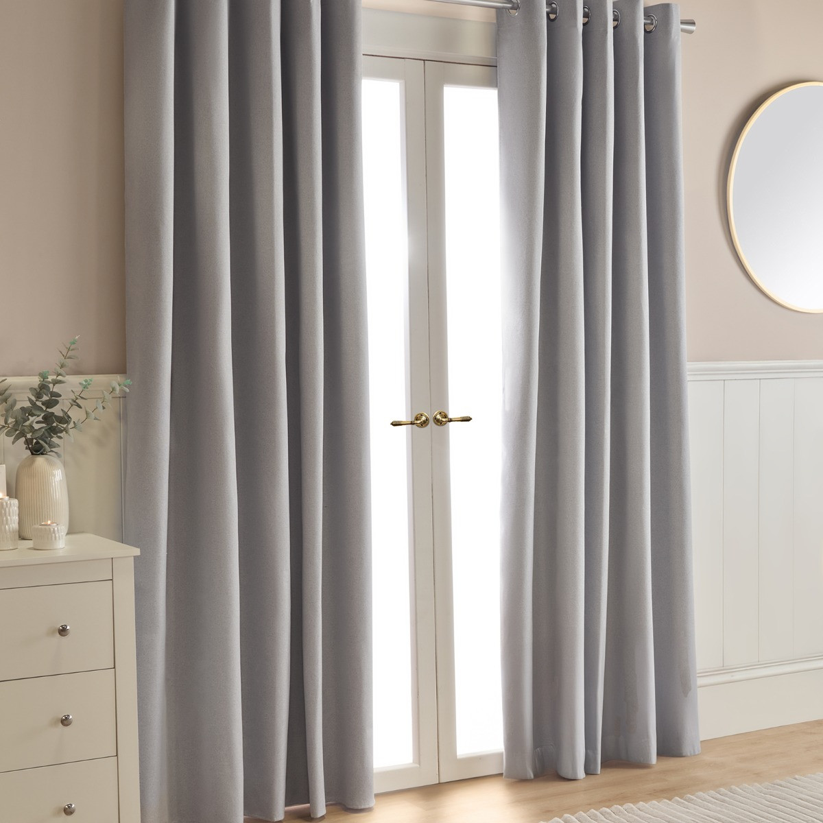 OHS Woven Texture Eyelet Blackout Curtains, Silver - 90 x 90in>