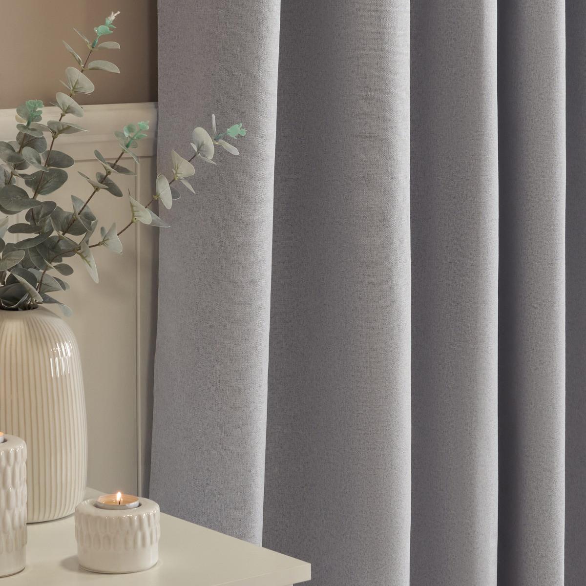 OHS Woven Texture Eyelet Blackout Curtains, Silver - 90 x 90in>