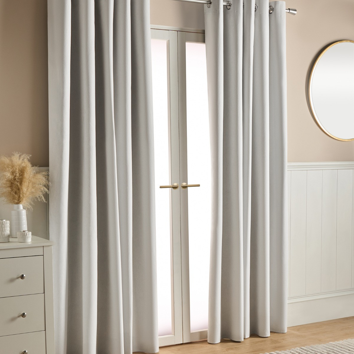 OHS Woven Texture Eyelet Ultra Blackout Curtains, Cream - 66 x 90">