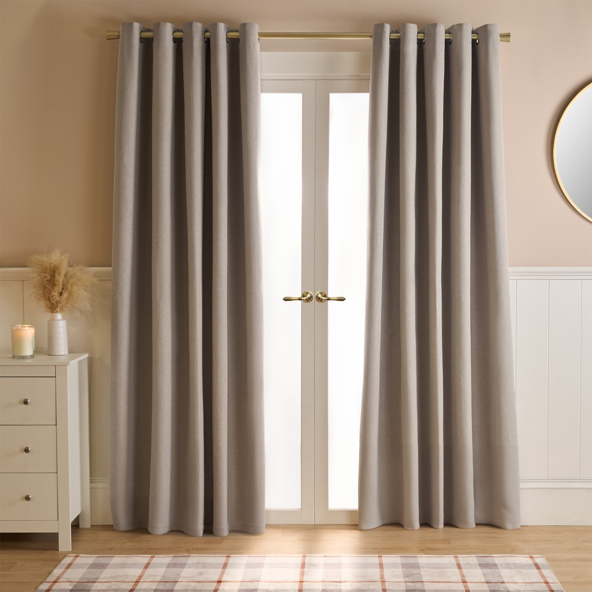 OHS Woven Texture Eyelet Ultra Blackout Curtains, Natural - 66 x 54">