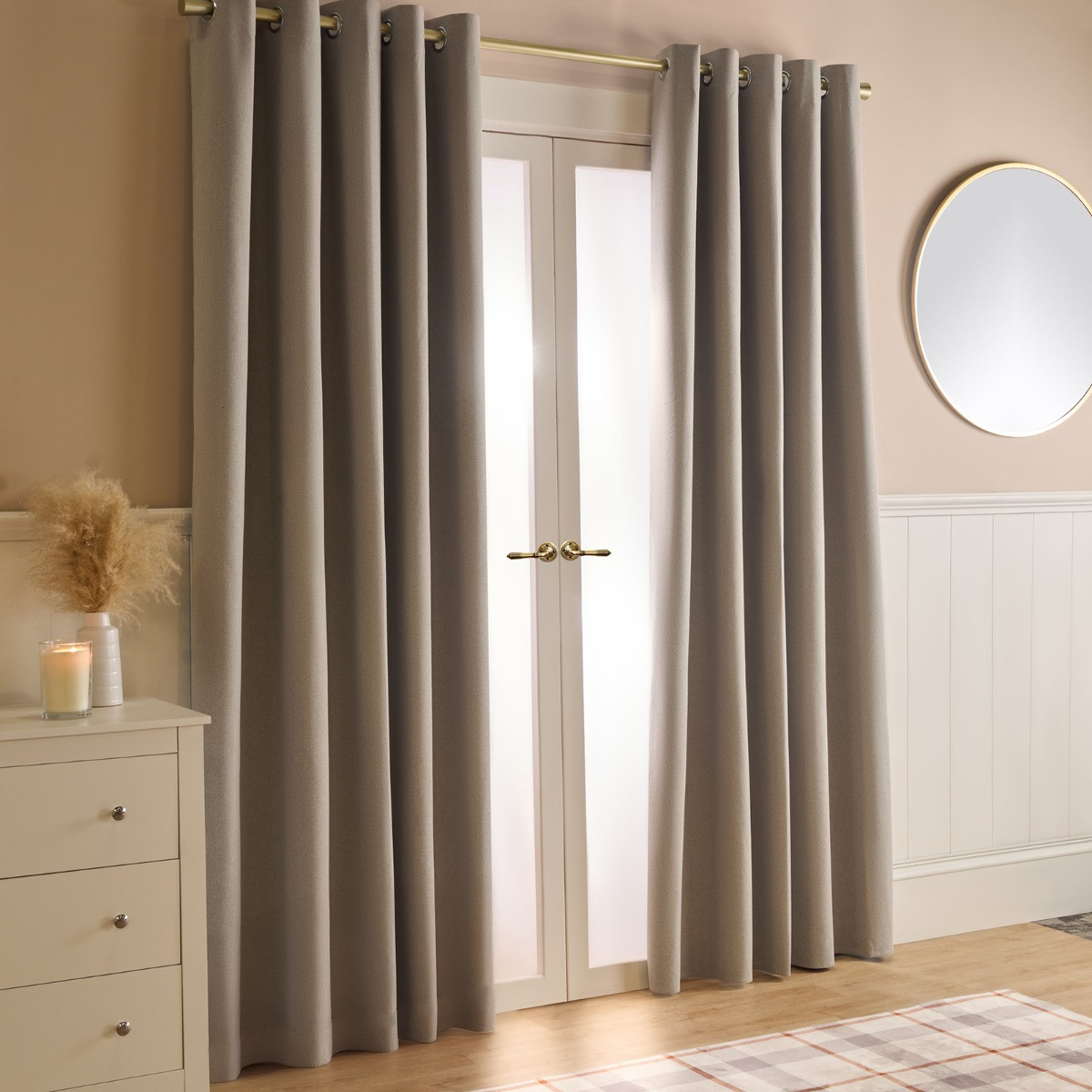 OHS Woven Texture Eyelet Ultra Blackout Curtains - Natural>