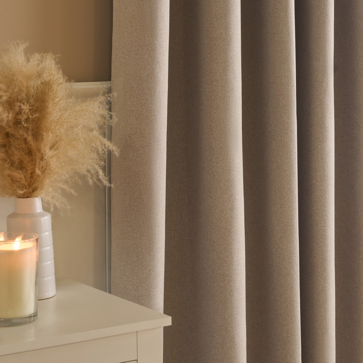 OHS Woven Texture Eyelet Ultra Blackout Curtains - Natural>