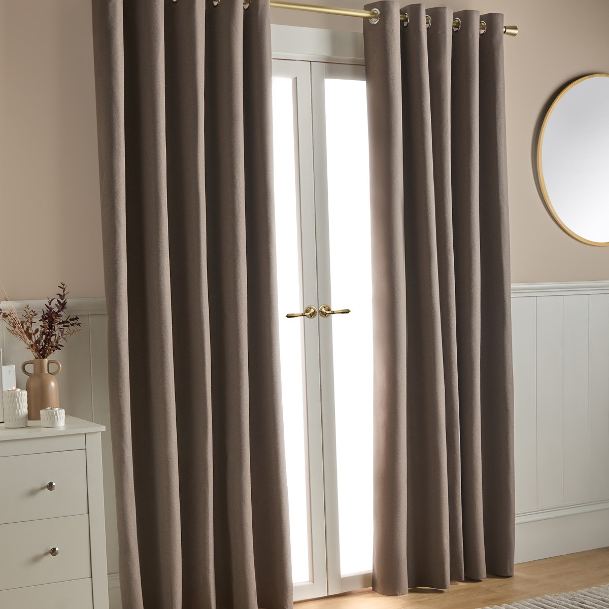 OHS Woven Texture Eyelet Ultra Blackout Curtains, Mink - 66 x 90">
