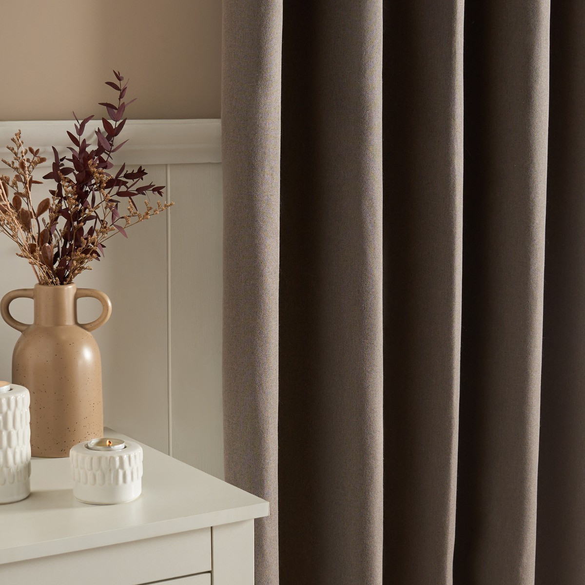 OHS Woven Texture Eyelet Ultra Blackout Curtains, Mink - 66 x 90">