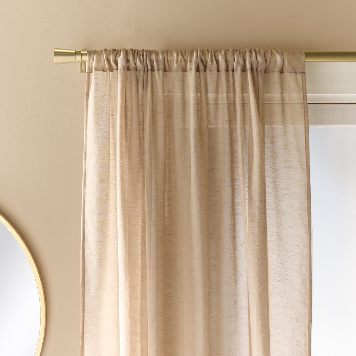 OHS Linen Look Slot Top Voile Curtains  - Mink>