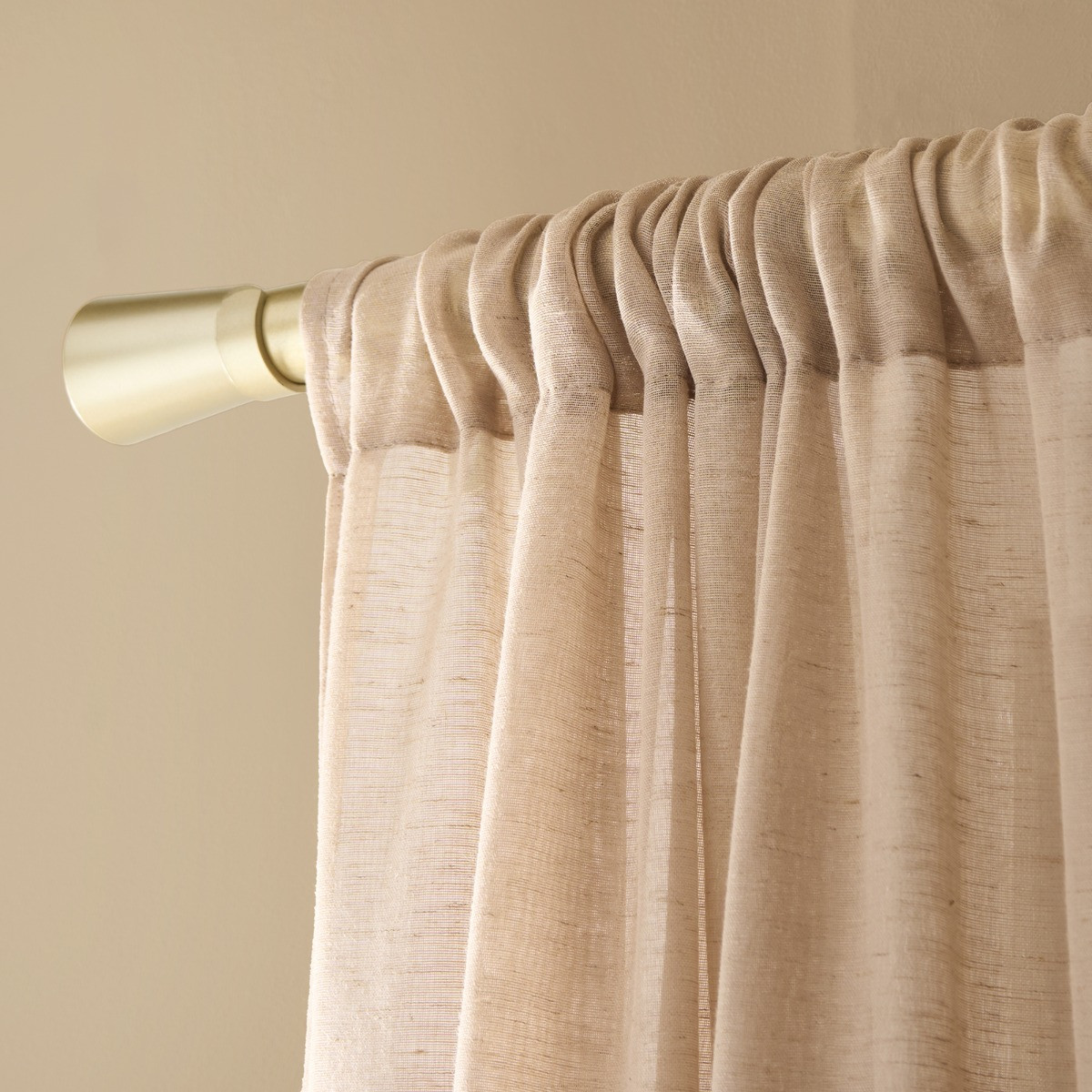 OHS Linen Look Slot Top Voile Curtains  - Mink>