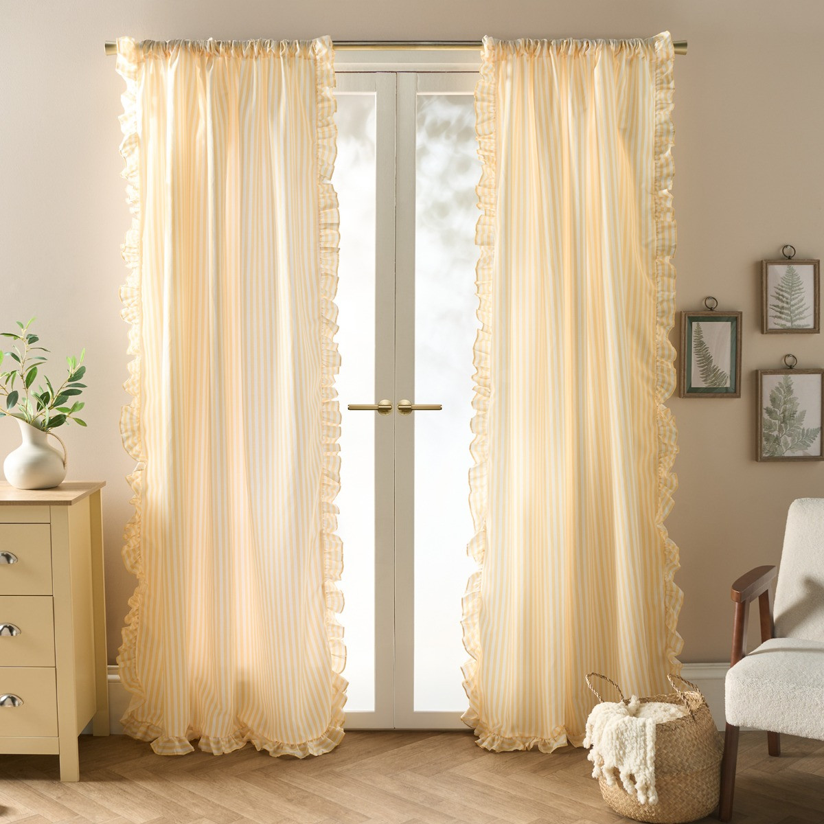 OHS Stripe Frill Voile - Yellow/White>