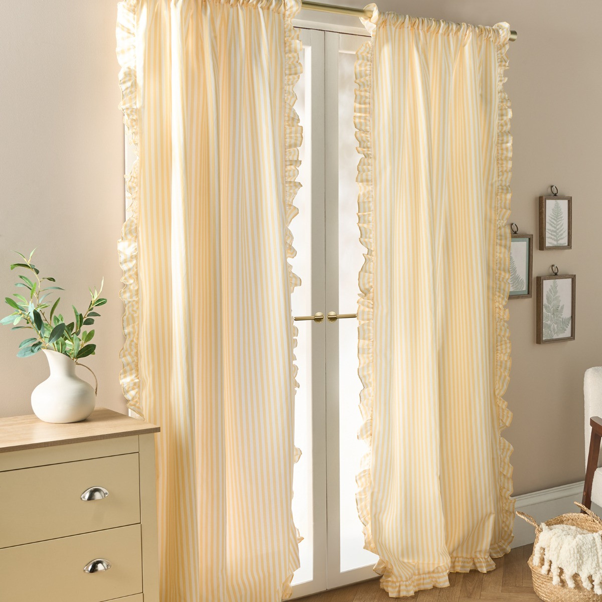 OHS Stripe Frill Voile - Yellow/White>