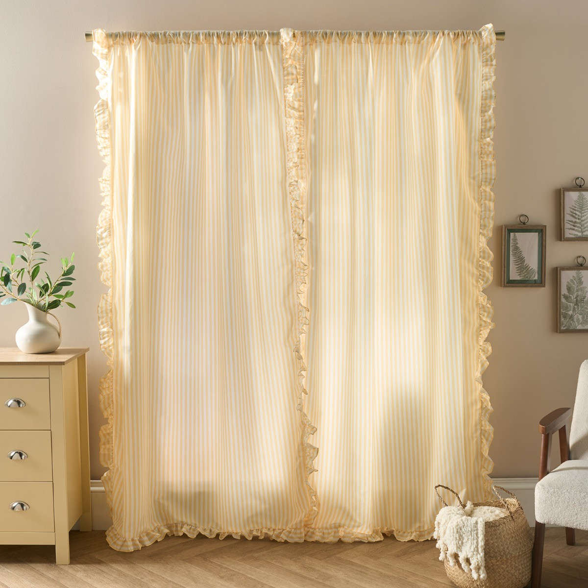 OHS Stripe Frill Voile - Yellow/White>