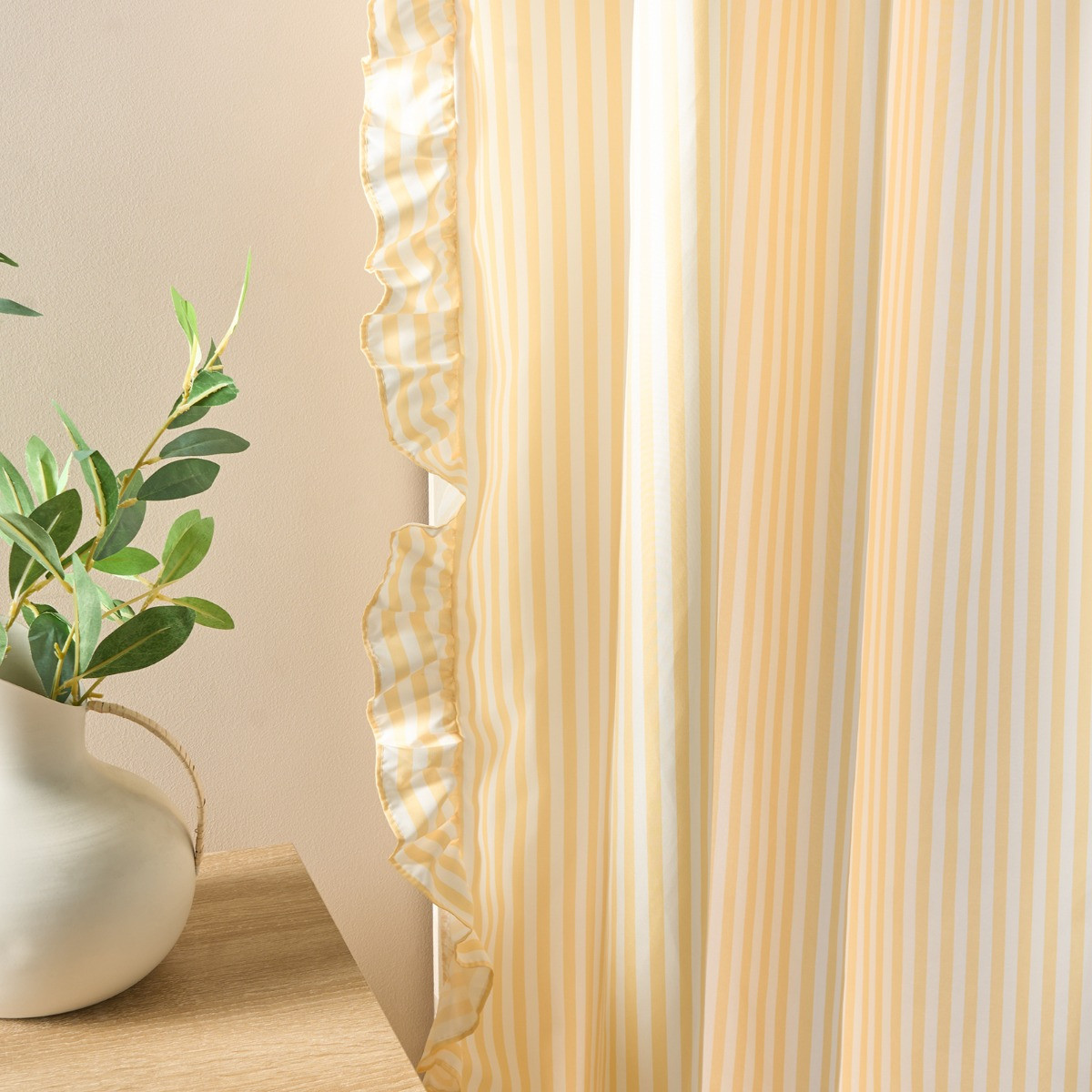 OHS Stripe Frill Voile - Yellow/White>