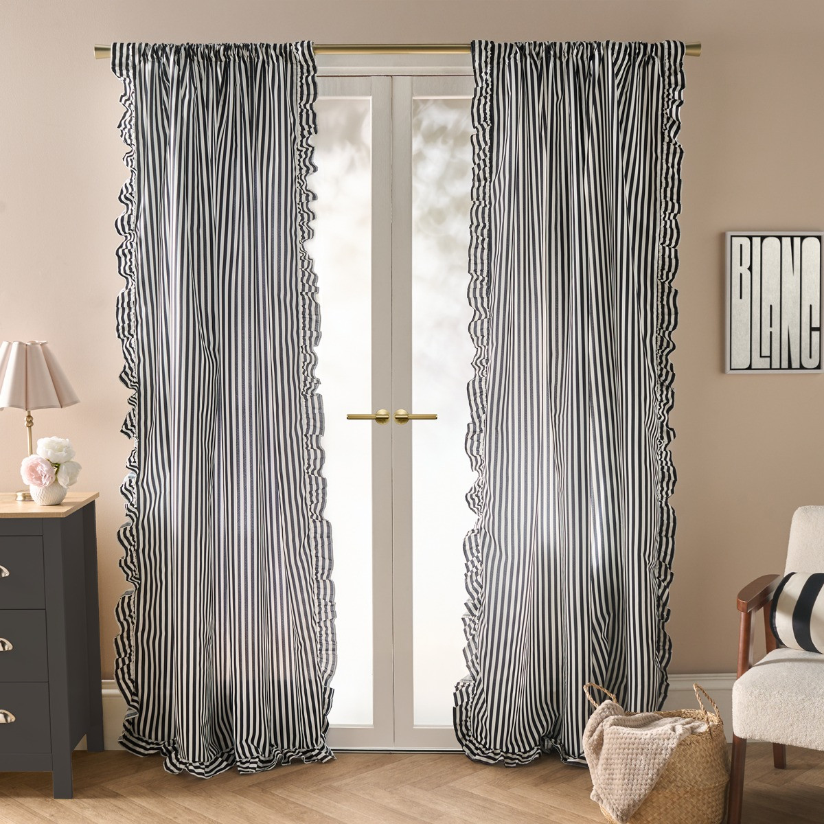 OHS Stripe Frill Voile - Monochrome>