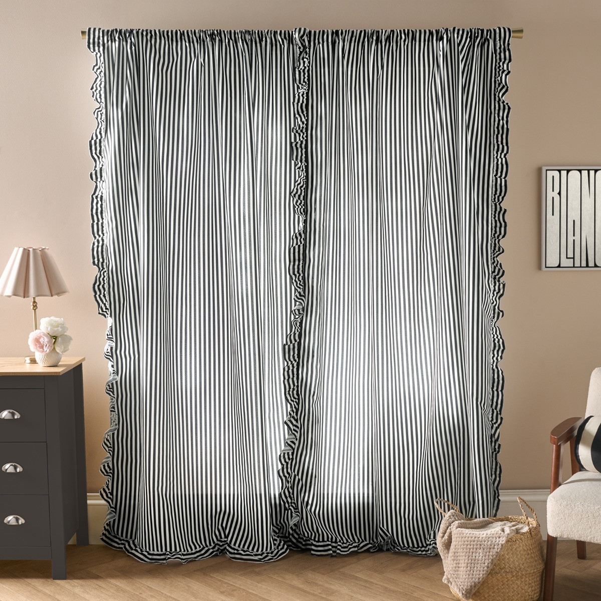 OHS Stripe Frill Voile - Monochrome>