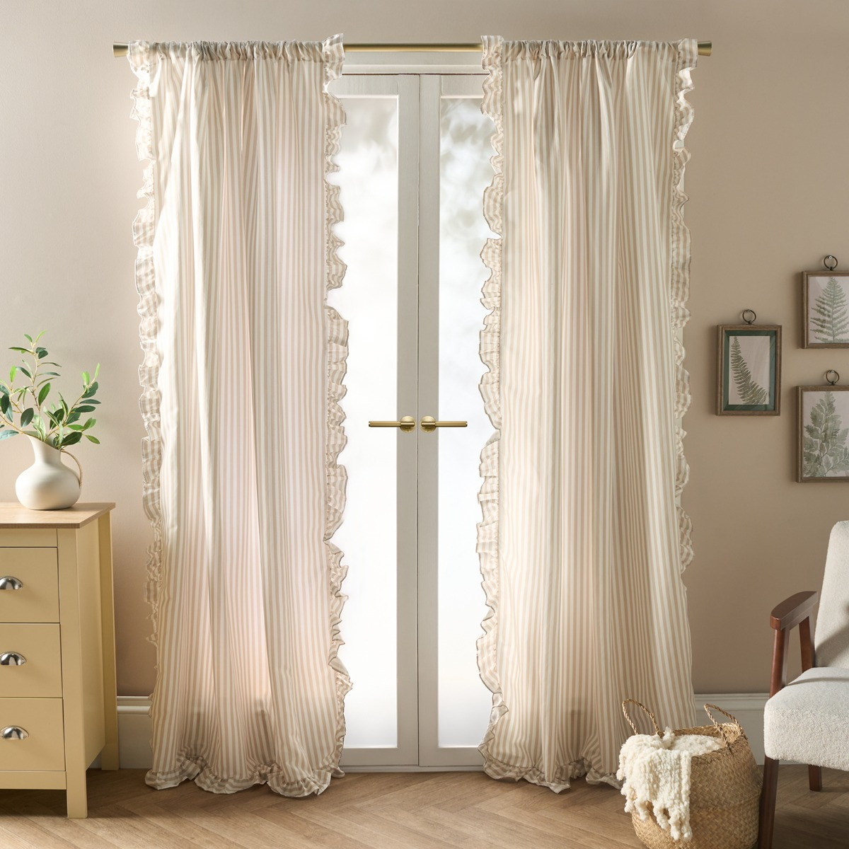 OHS Stripe Frill Voile - Natural/Cream>