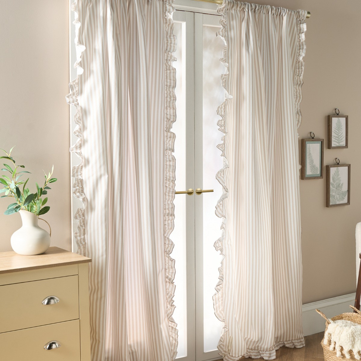 OHS Stripe Frill Voile - Natural/Cream>