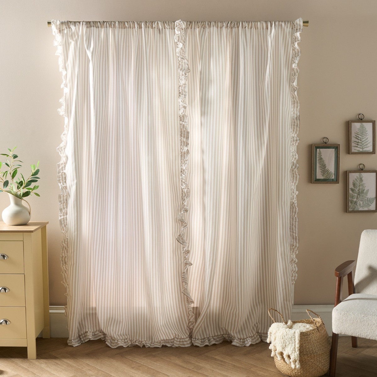 OHS Stripe Frill Voile - Natural/Cream>