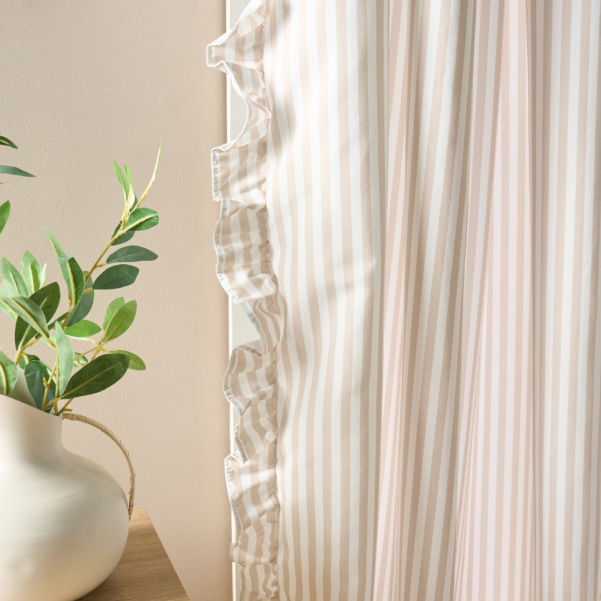 OHS Stripe Frill Voile - Natural/Cream>