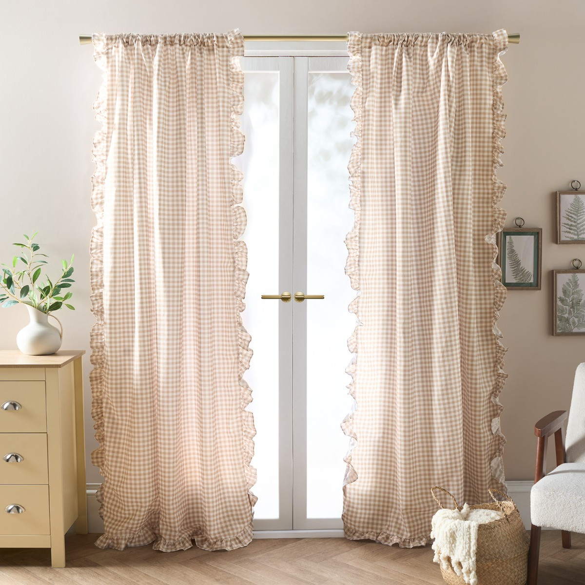 OHS Gingham Frill Voile - Natural>