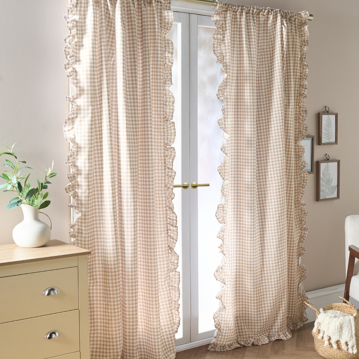 OHS Gingham Frill Voile - Natural>