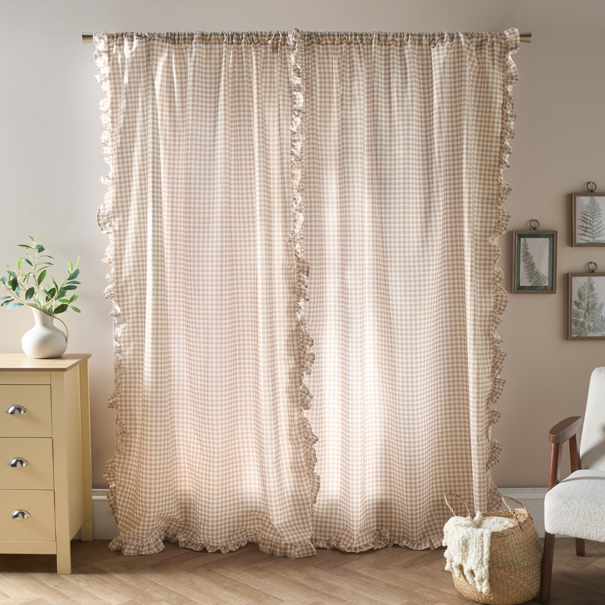 OHS Gingham Frill Voile - Natural>